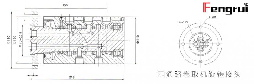 四通路卷取機(jī)液壓旋轉(zhuǎn)接頭內(nèi)部結(jié)構(gòu)圖